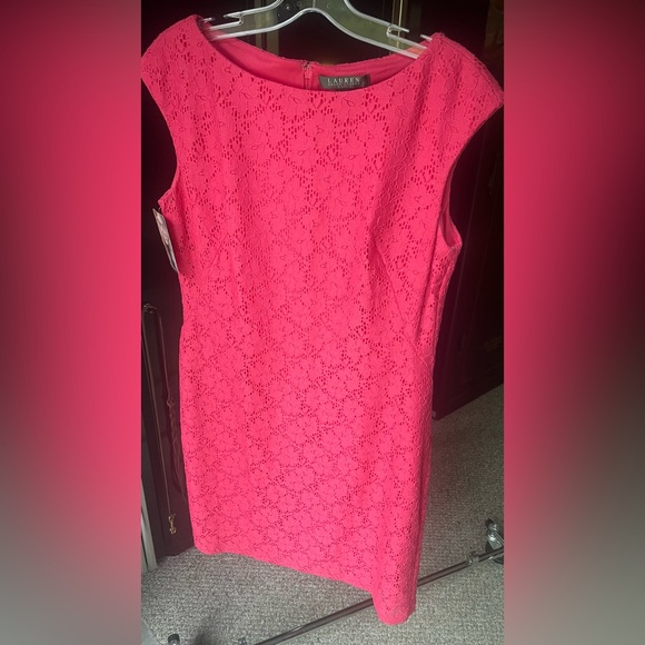 NWT Lauren by RL Dress in Calypso Coral Pink, Lace overlay, Size 10, Cap Sleeve - Picture 4 of 10